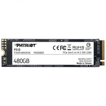 Накопитель SSD M.2 Patriot P310 480GB PCIe Gen3x4 NVMe 2280 3D NAND TLC Black (P310P480GM28)