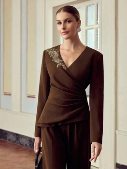 Блуза с вырезом Shein sz25060383257939398 L коричневая (100007779)