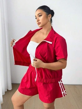 Спортивний костюм (кофта + шорти) Shein sz2501081498019673 4XL червоний (100007884)