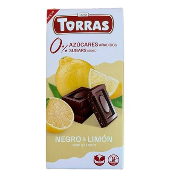Шоколад чорний без цукру зі шматочками лимону Torras 75 г