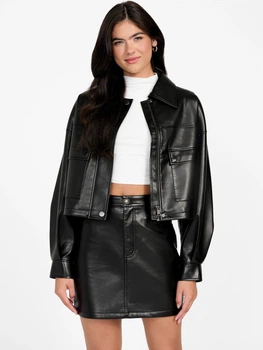 Женская укороченная куртка из экокожи GUESS на молнии 1159859292 (Черный L)