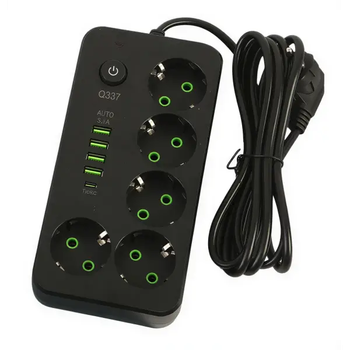 Мережевий фільтр-подовжувач 5 розеток 4xUSB-A 1xUSB-C 3м чорний HP-5-50