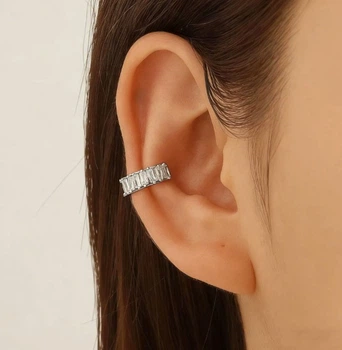 Кафф з камінчиками Fashion Jewerly сережки без проколу кліпса на вухо моносерега сріблястий колір, 1 шт (SVS)