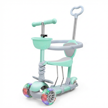 Самокат детский с бортиком и родительской ручкой трансформер 3в1 Scooter 4411 возраст от 1 года Mint-Grey