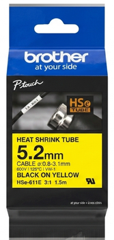 Стрічка для етикеток Brother HSE611E 5.2 мм 1.5 м Yellow/Black (HSE611E)