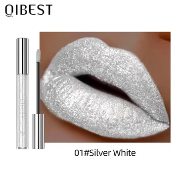 Рідка губна помада з бликітками QiBEST Diamond LipnGlaze №1 Silver White водостійка