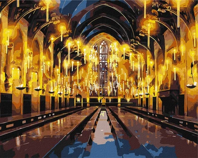 Картина по номерам, набір для розпису WB "Harry Potter: Велика зала з фарбами металік" 40*50см, термопакет, Ідейка, КНО5233