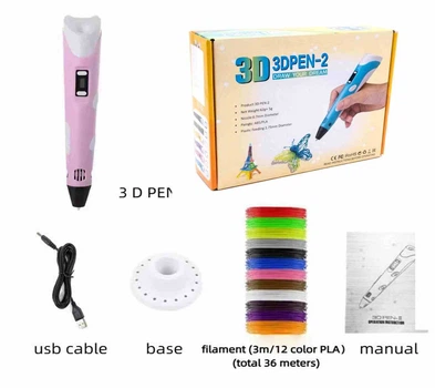 Ручка 3Д, с пластиком 12цвет*3м, ABS/PLA Z3DPEN-2Рожева