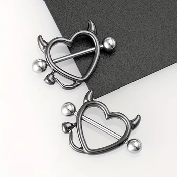Пірсинг з медичної сталі штанга Серце - Devil Heart 14 G для сосків чорний (2 шт.)