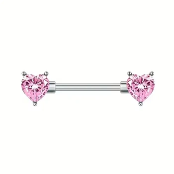 Пірсинг з медичної сталі штанга Серця - Hearts з камінням 14 G для сосків рожевий (2 шт.)