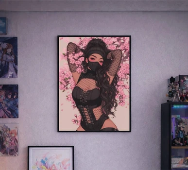 Постер у рамці під склом Sakura Shadow: Sexy Anime Girl with Mask Aesthetic А3