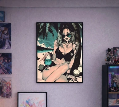 Постер у рамці під склом Summer Vibes: Sexy Anime Beach Girl Poster А4