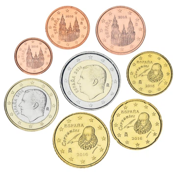 Набор монет Испания набор из 8 монет евро 2016 UNC 1, 2, 5, 10, 20, 50 евроцентов, 1, 2 евро