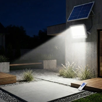 Потужний сонячний LED прожектор 100W (150 LED) з датчиком руху, пультом, IP65