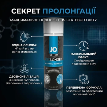 Спрей пролонгатор для чоловіків JO Prolonger Spray with Benzocaine 60 мл засіб для затримки еякуляції чоловічий анестетик від передчасного сім'явиверження спрей з бензокаїном для довгого сексу