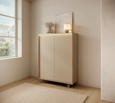 Комод высокий с подсветкой Perfect Home Семи / Semi 2D/104 2-дверный Боливар натуральный/капучино