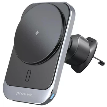 Автомобильный держатель с Беспроводной Зарядкой Proove Square Magnetic PRO 15W Metal Gray