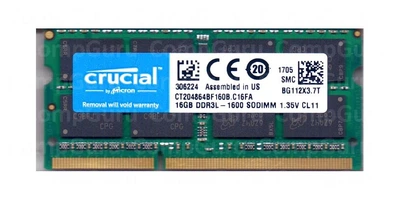 Оперативная память для ноутбука Crucial DDR3 16GB 1600MHz SO-DIMM PC3L-12800 (CT204864BF160B.C16FA)