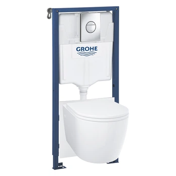 Комплект инсталляции GROHE Solido кнопка хром безободковый унитаз GROHE с крышкой микролифт дюропласт 103846SH00