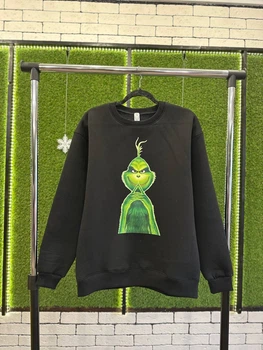 Жіночий теплий світшот на флісі з принтом "Грінч" Oversize, M/L, чорний(2483)