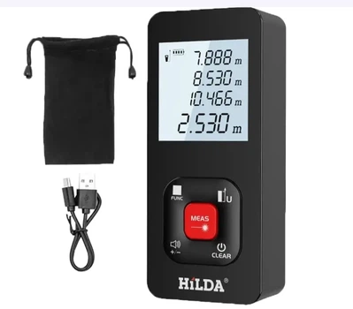 Цифровой лазерный дальномер HILDA 50 м электронная рулетка с LCD-экраном, памятью измерений и вычислением площади/объема