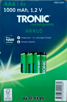Аккумуляторные батарейки TRONIC NiMH AAA HR03 4 штуки