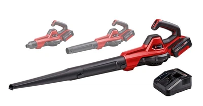 Повітродувка акумуляторна Einhell GE-UB 18/250 Li E X-Change, 18В, акумулятор 4 Аг, 15000 об/хв, видування 250 км/год, 120 м3/год, електронне регулювання швидкості, 3 трубки-насадки