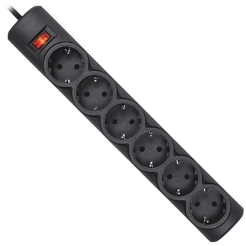 Power filtra 1.8м Defender DFS151, чорний, 6 розеток, з вимикачем