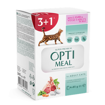 Консервированный корм Optimeal Набор "Adult Cats Lamb & Vegetables Влажный корм для взрослых кошек с ягненком и овощами" (3+1) 0,34 кг (B2720301)