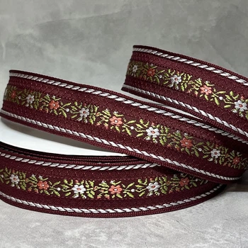 Стрічка жакардова з вишивкою, одностороння, текстильна 2,5 см, арт 020428, відрізок 1 ярд (91 см)