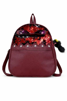Рюкзак городской из экокожи с пайетками Zip-Zip 022 (25×22×7 см) бордовый