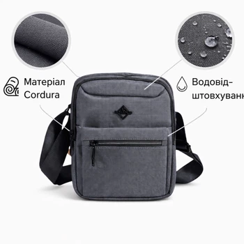 Сумка через плечо Gorangd, серый Cordura, 5 отделений, регулируемый ремень, 4 л Gorangd