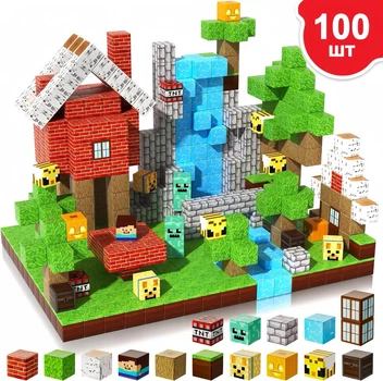 Магнитный конструктор в стиле Minecraft 100 LKX-09 блоков Майнкрафт детские конструкторы для мальчиков