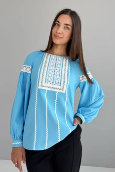 Жіноча блуза з мереживними деталями Nenka L Блакитний (nenka3526-L)