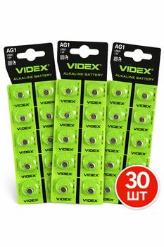 Батарейка Videx AG1 LR621 1.5V, кнопкова (AG1, LR621, 364)-30 шт