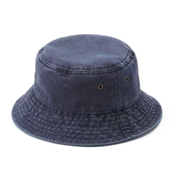 Панама хлопковая потертая Vintage унисекс 55-58 темно-синяя