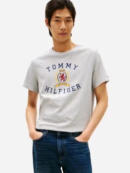 Футболка хлопковая длинная мужская Tommy Hilfiger Xm04438-P8F(Grey Heather) L Серая с принтом (198296685053)