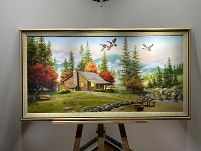 Картина Домик лесника в багетной раме 50х100 см. №414