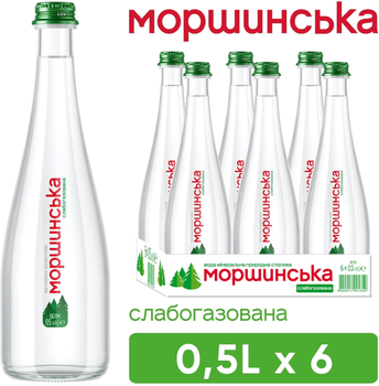 Упаковка мінеральної природної столової слабогазованої води Моршинська Premium 0.5 л х 6 пляшок (9869005654400_4820017000239)