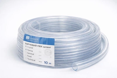 Пищевой прозрачный ПВХ шланг SYMMER Crystal Ø20 мм (внутренний), 10 м, стенка 2 мм — для воды и жидкостей
