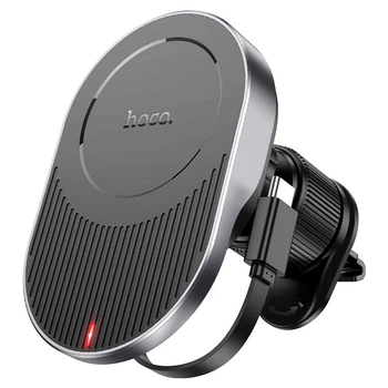 Автомобільний тримач із бездротовою зарядкою Hoco HW12 Guardian magnetic (air outlet) 15W Black