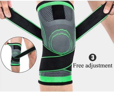 Наколенник эластичный компрессионный Knee Support WN 26 L, спортивный бандаж для колена с фиксацией сустава Серый с зеленым