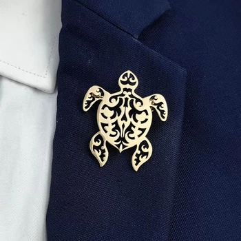 Брошка із сталі BROCHE біжутерія Море Черепаха золотиста BRSF115438