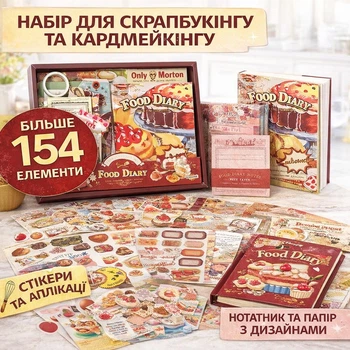 Тематический набор для скрапбукинга и кардмейкинга "Десерт" из 154 элементов для творчества: блокнот, планер, картинки, наклейки, бумага для декора (HT97I)