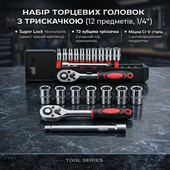 Комплект торцевых головок с трещоточкой, головки для автомобиля 12 шт , Универсальная трещотка для машины
