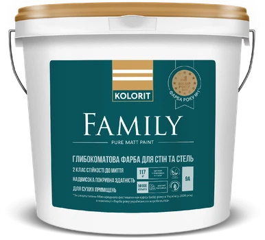 Краска глубокоматовая Kolorit Family 0.9 л для стен и потолков (база А белая)