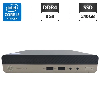 Неттоп HP EliteDesk 400 G3 Desktop Mini USFF / Intel Core i5-7500T (4 ядра по 2.7 - 3.3 GHz) / 8 GB DDR4 / 240 GB SSD / Intel UHD Graphics 630 / Блок питания б/у