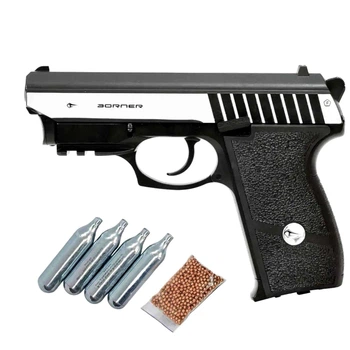 Пневматический пистолет Borner Panther 801 blowback с лазерным целеуказателем + 4 балона СО2 и 500 ВВ шариков