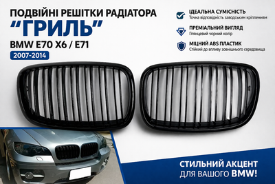 Решітки радіатора подвійні BMW X5 E70 / X6 E71 E72 2007-2014 чорний глянець, комплект 2 шт