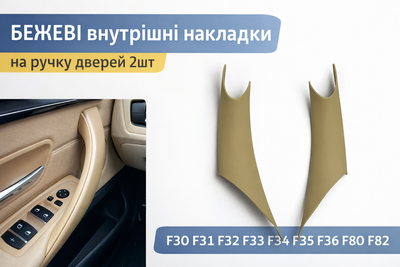 Бежеві внутрішні накладки на ручки дверей BMW F30 F31 F32 F33 F34 F35 F36 F80 F82, 2 шт